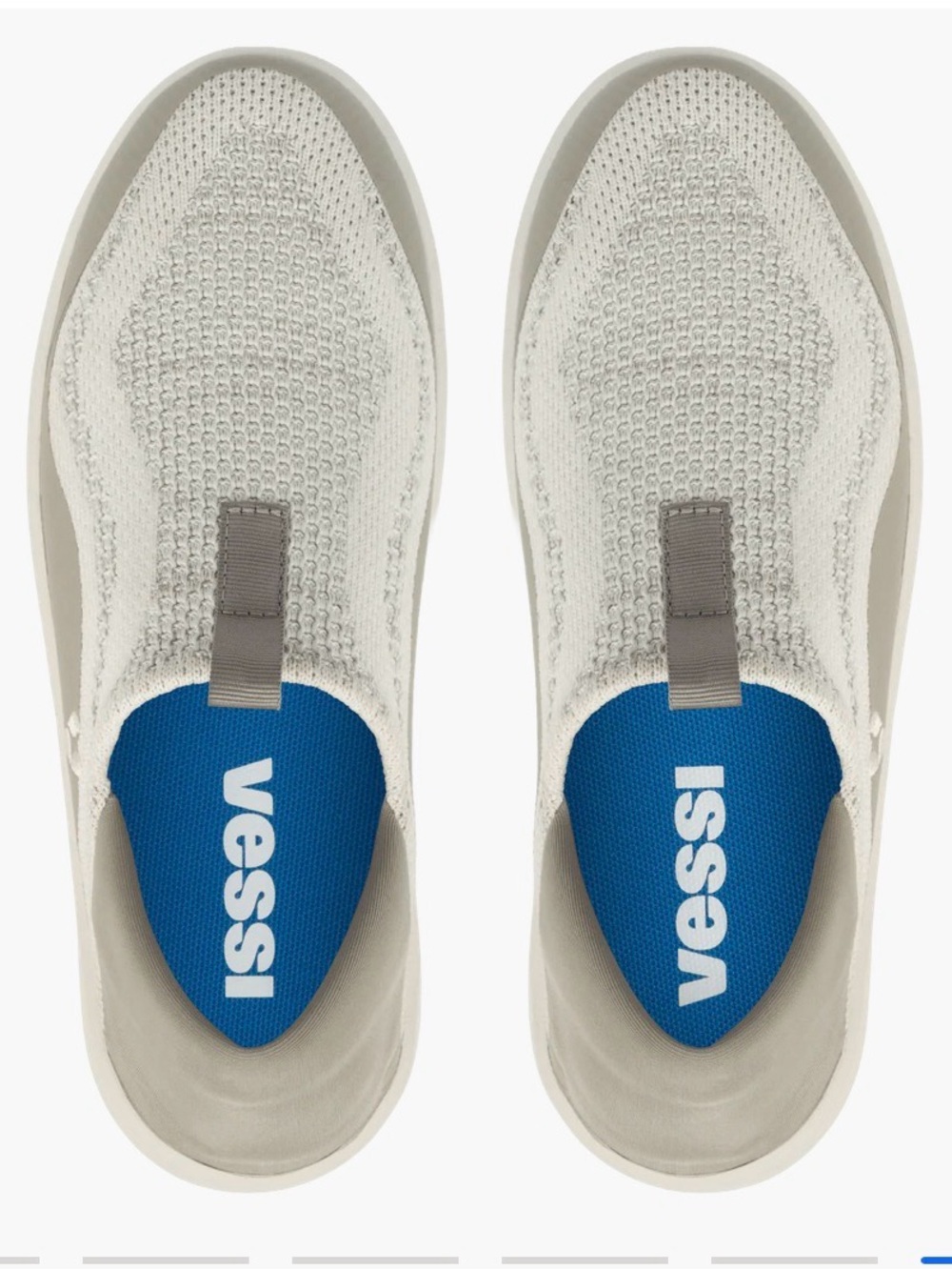 Vessi Men’s White Knit Slip-On Sneakers with Blue Insole